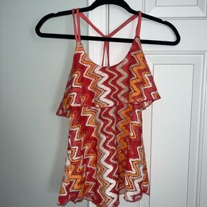 Zigzag Ruffle Cami Top — Red, Orange & Cream